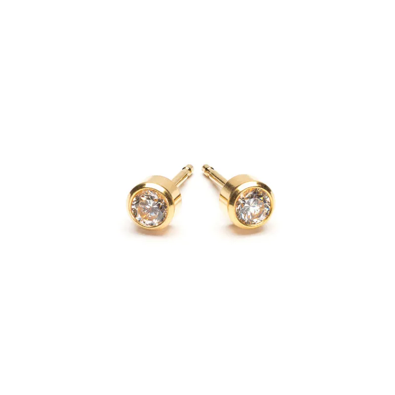 Simply Whispers April Birthstone Bezel Gold Stud Earrings Fashion