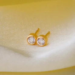 Simply Whispers April Birthstone Bezel Gold Stud Earrings Fashion