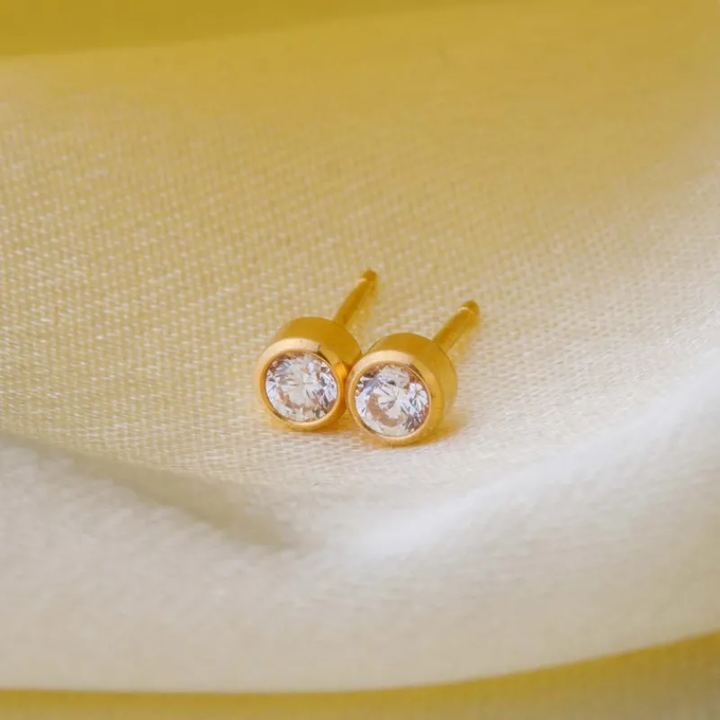 Simply Whispers April Birthstone Bezel Gold Stud Earrings Fashion