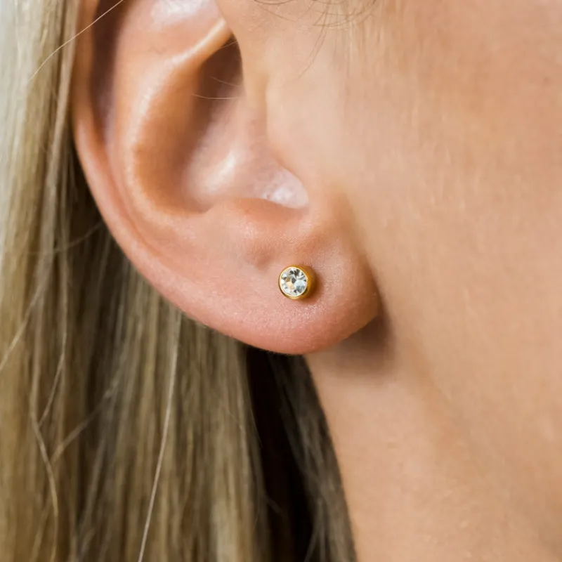 Simply Whispers April Birthstone Bezel Gold Stud Earrings Fashion