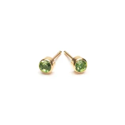 Simply Whispers August Birthstone Bezel Gold Stud Earrings New