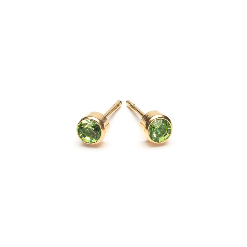 Simply Whispers August Birthstone Bezel Gold Stud Earrings New