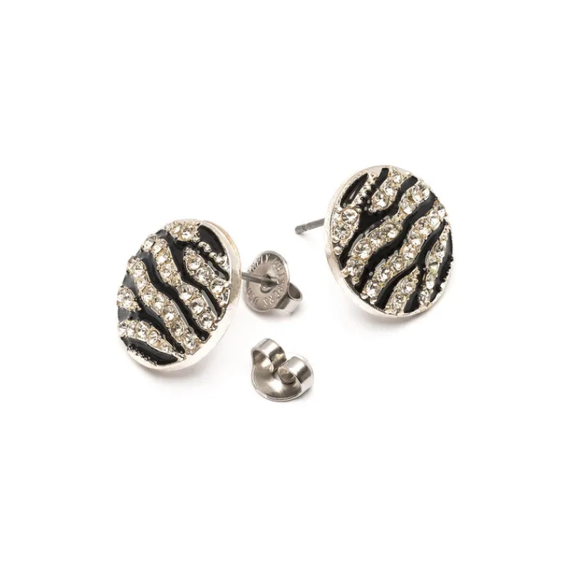 Simply Whispers Black & White Pave Earrings New