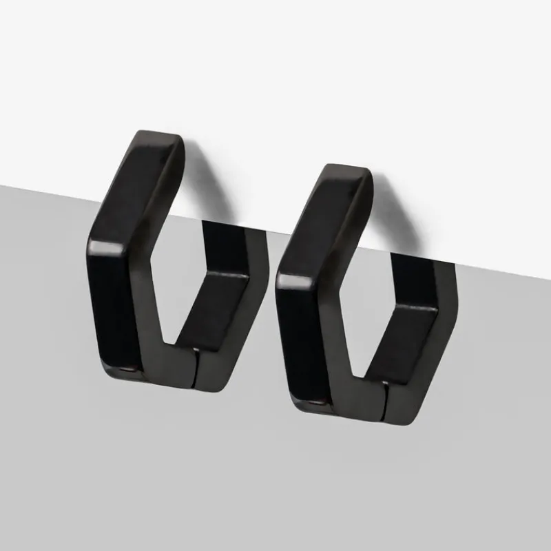Simply Whispers Black Hexagon Huggie Earrings New