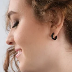 Simply Whispers Black Hexagon Huggie Earrings New