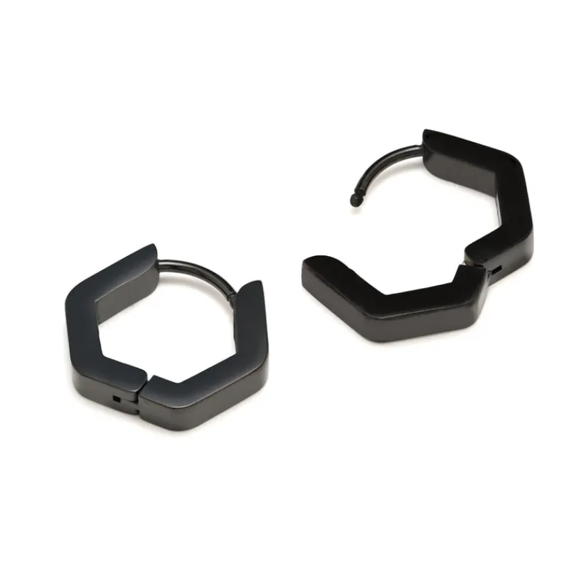 Simply Whispers Black Hexagon Huggie Earrings New