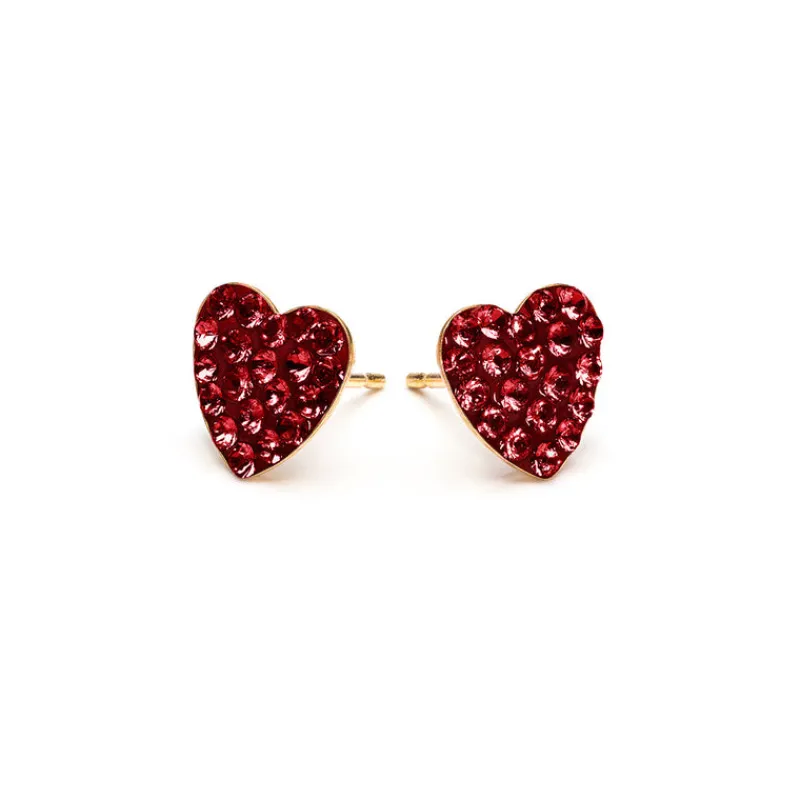 Simply Whispers Cherry Pave Heart Stud Earrings Gold Plated Discount
