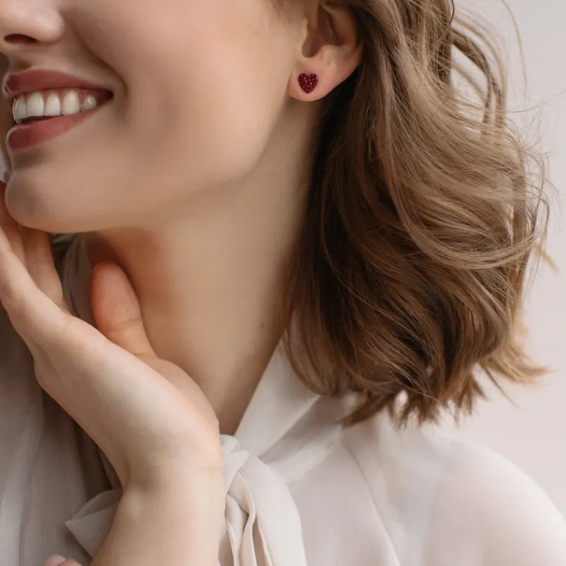 Simply Whispers Cherry Pave Heart Stud Earrings Gold Plated Discount
