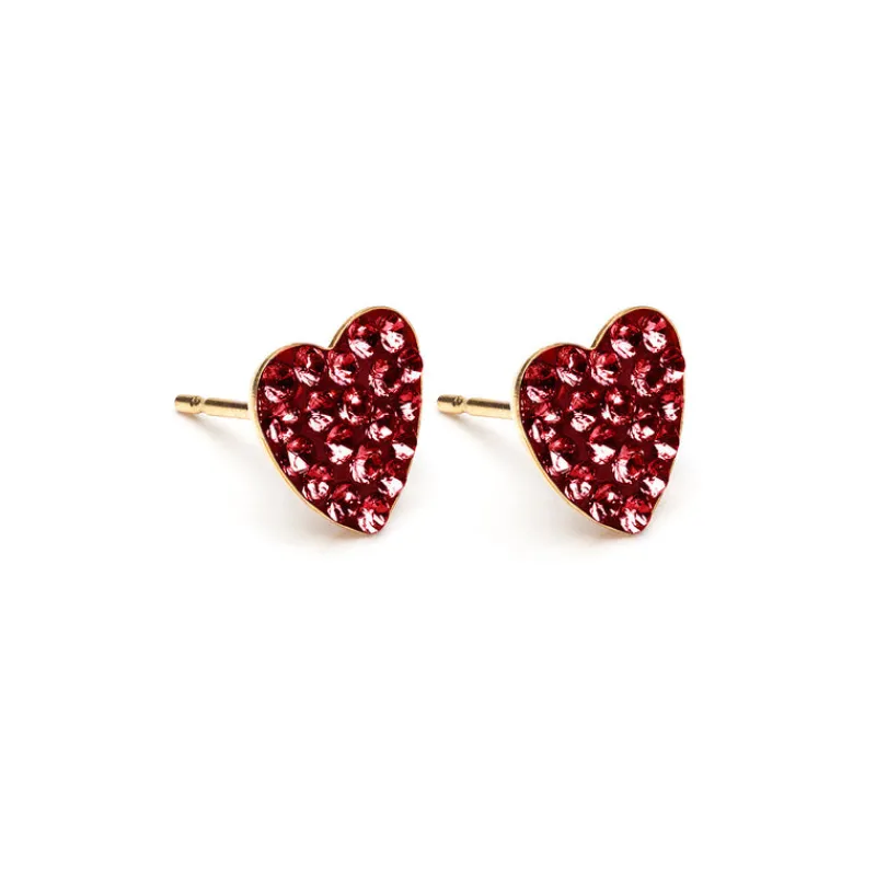 Simply Whispers Cherry Pave Heart Stud Earrings Gold Plated Discount