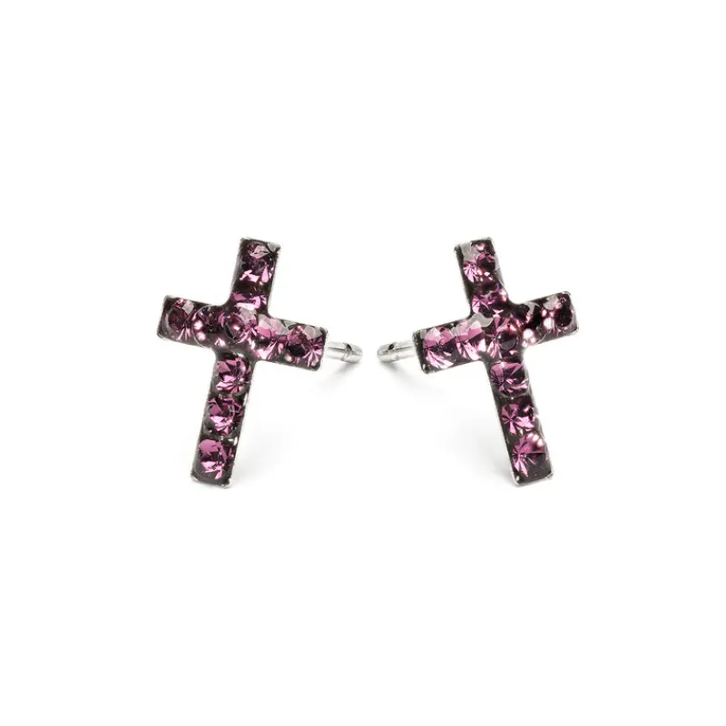 Simply Whispers Cross February Birthstone Earrings Fashion