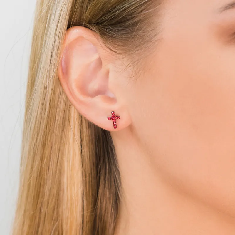 Simply Whispers Cross July Birthstone Earrings Clearance