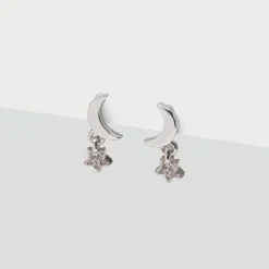 Simply Whispers Crystal Moon Charm Stud Earrings Clearance