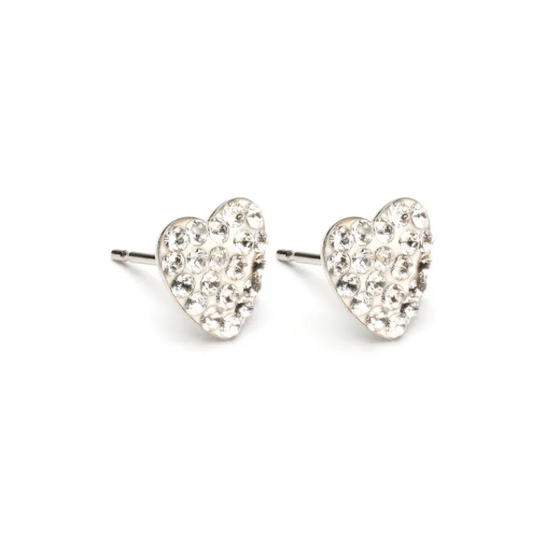 Simply Whispers Crystal Pave Heart Stud Earrings Stainless Steel Fashion