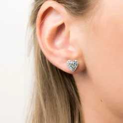 Simply Whispers Crystal Pave Heart Stud Earrings Stainless Steel Fashion