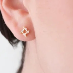 Simply Whispers Crystal Square Gold Mini Stud Earrings New