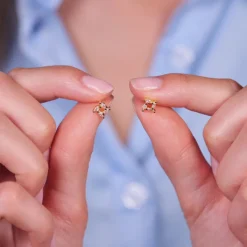 Simply Whispers Crystal Square Gold Mini Stud Earrings New