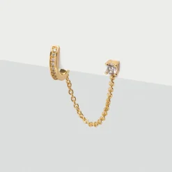 Simply Whispers Crystal Stud & Huggie Hoop Chain Earring Outlet