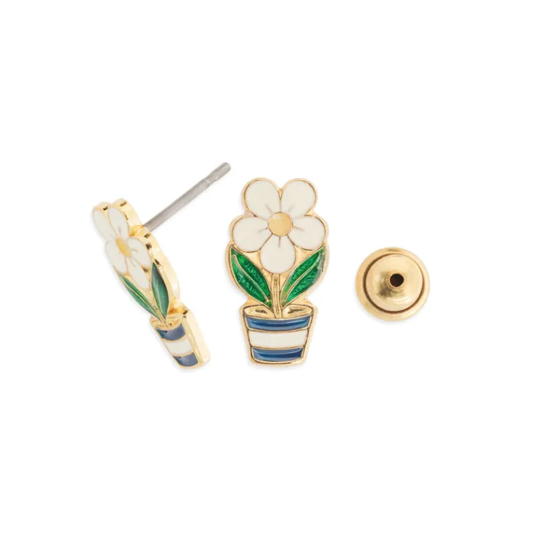Simply Whispers Daisy In A Pot Gold Stud Earrings Hot