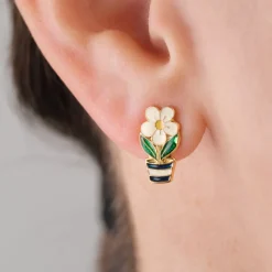 Simply Whispers Daisy In A Pot Gold Stud Earrings Hot