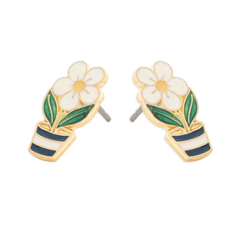 Simply Whispers Daisy In A Pot Gold Stud Earrings Hot