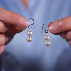 Simply Whispers Double Pearl Titanium French Hook Earrings Sale