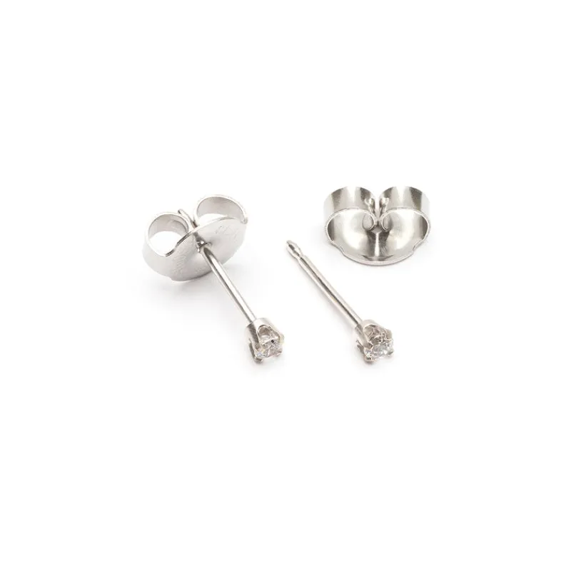 Simply Whispers Ear Piercing 2 mm Zirconia 14K White Gold Self Piercer Fashion