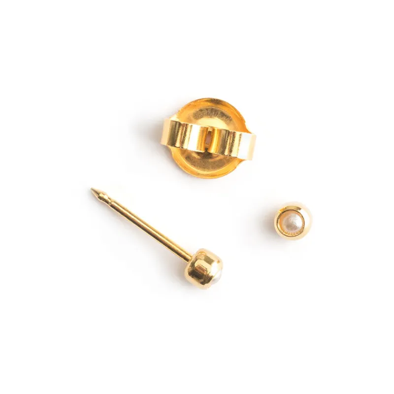 Simply Whispers Ear Piercing 2 mm Bezel Pearl Baby Post Gold Plated Self Piercer Clearance