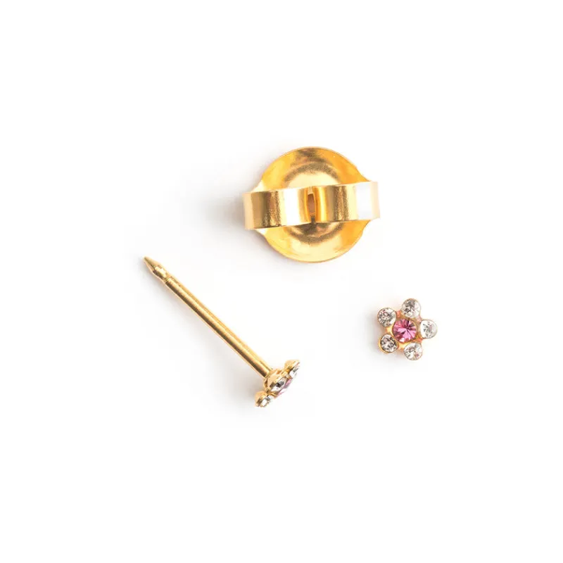 Simply Whispers Ear Piercing Rose Daisy Crystal Baby Post Gold Plated Self Piercer Best