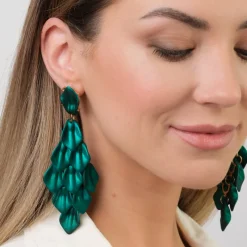 Simply Whispers Emerald Leaves Dangle Earrings Clearance