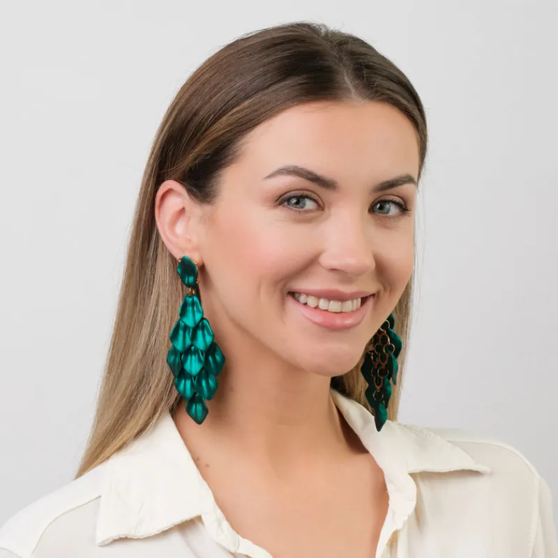 Simply Whispers Emerald Leaves Dangle Earrings Clearance