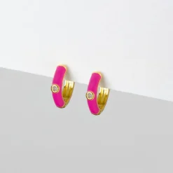 Simply Whispers Fuschia Enamel Huggie Hoops Online