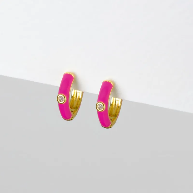 Simply Whispers Fuschia Enamel Huggie Hoops Online