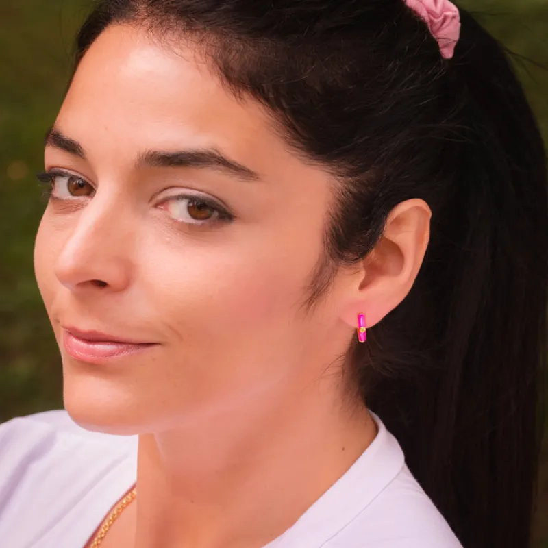 Simply Whispers Fuschia Enamel Huggie Hoops Online