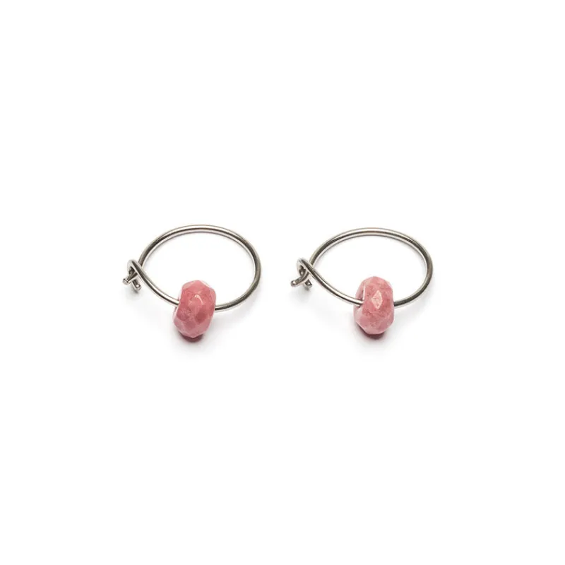 Simply Whispers Genuine Rhodonite Niobium Hoop Earrings Outlet
