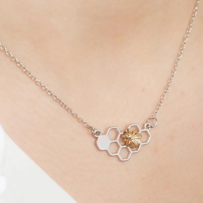 Simply Whispers Gold Bee Silver Honeycomb Necklace Best