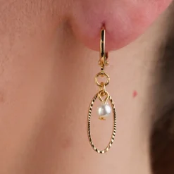 Simply Whispers Gold Oval Pearl Huggie Hoop Earrings Best