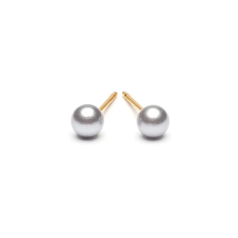 Simply Whispers Gold Plated 4 mm Gray Pearl Stud Earrings Discount
