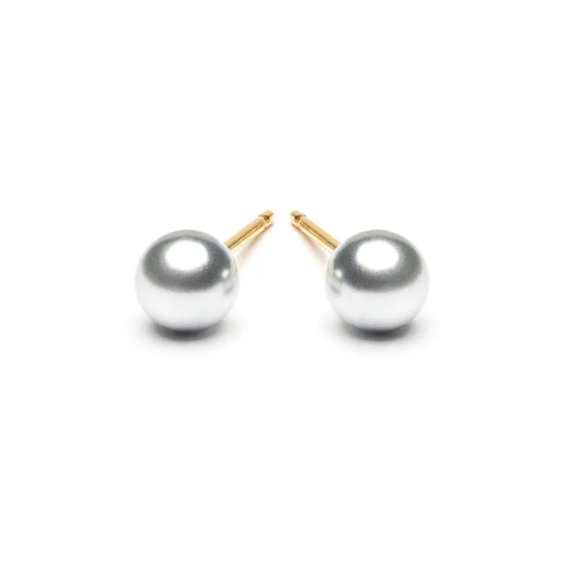 Simply Whispers Gold Plated 5 mm Gray Pearl Stud Earrings Clearance