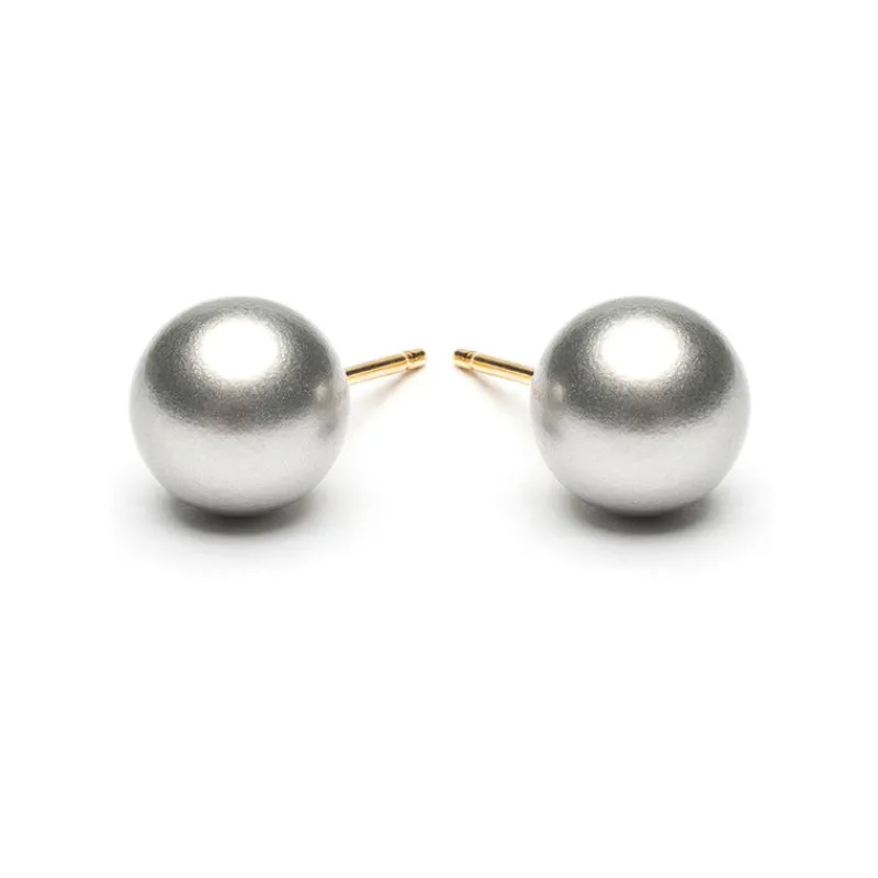 Simply Whispers Gold Plated 8 mm Gray Pearl Stud Earrings Discount