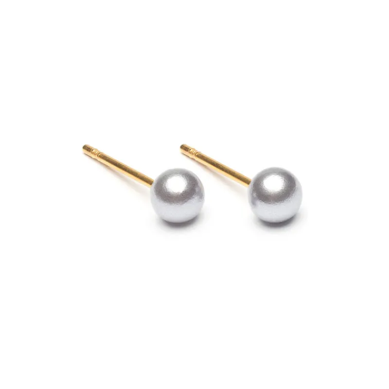 Simply Whispers Gold Plated 4 mm Gray Pearl Stud Earrings Discount