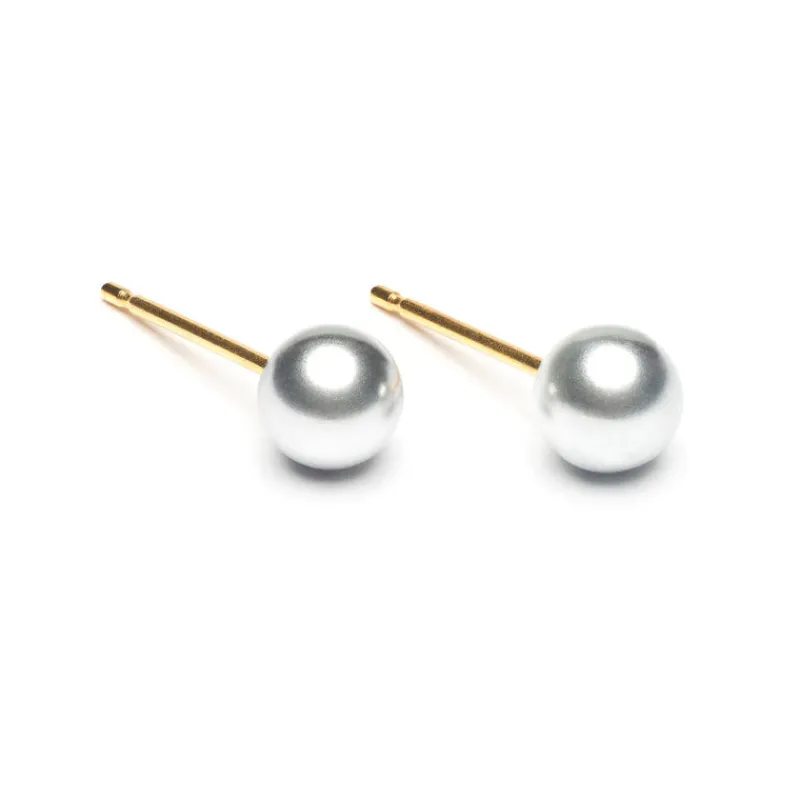 Simply Whispers Gold Plated 5 mm Gray Pearl Stud Earrings Clearance
