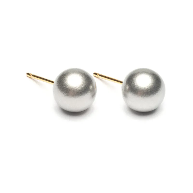 Simply Whispers Gold Plated 8 mm Gray Pearl Stud Earrings Discount