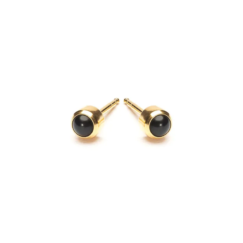 Simply Whispers Gold Plated 3 mm Onyx Stud Earrings Discount