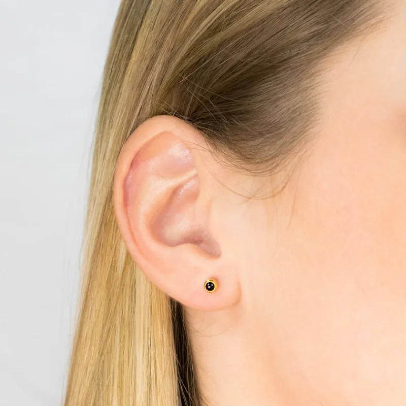 Simply Whispers Gold Plated 3 mm Onyx Stud Earrings Discount