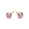 Simply Whispers Gold Plated 5 mm Pink Round Cubic Zirconia Stud Earrings Best