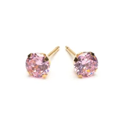 Simply Whispers Gold Plated 5 mm Pink Round Cubic Zirconia Stud Earrings Best