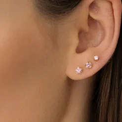 Simply Whispers Gold Plated 5 mm Pink Round Cubic Zirconia Stud Earrings Best