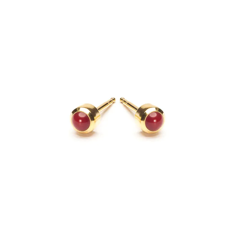 Simply Whispers Gold Plated 3 mm Red Coral Stud Earrings Clearance
