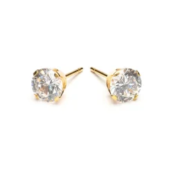 Simply Whispers Gold Plated 6 mm Round Cubic Zirconia Stud Earrings Outlet