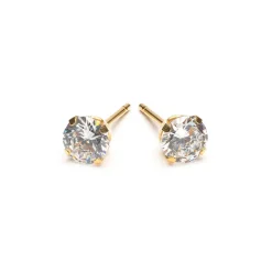Simply Whispers Gold plated 5 mm Round Cubic Zirconia Stud Earrings Clearance